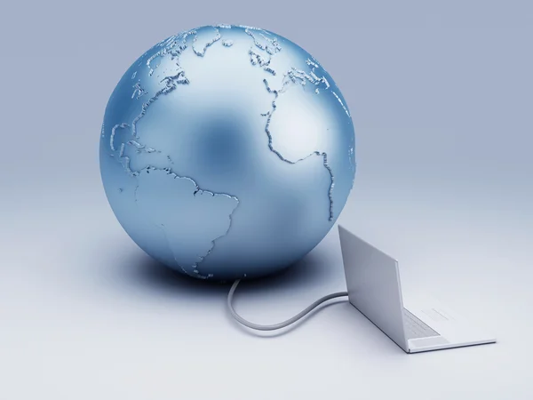 Laptop ve küre. Internet kavramı — Stok fotoğraf