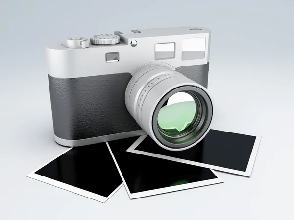 Câmera retro com impressão instantânea 3d — Fotografia de Stock