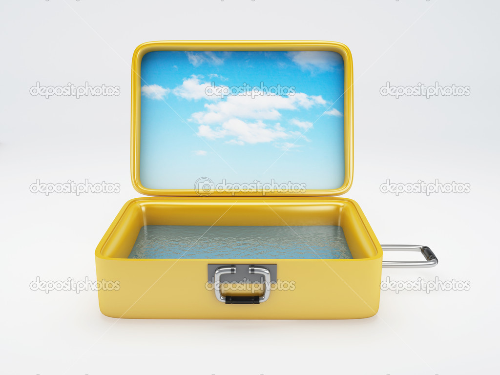 Travel suitcase. beach vacation. isolated white