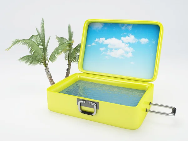 Travel suitcase. beach vacation. isolated white — Stock Photo, Image