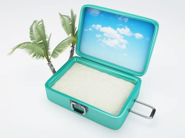 Koffer reizen. strandvakantie. geïsoleerde Wit — Stockfoto