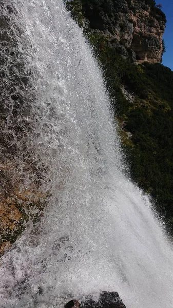 Hinter Dem Wasserfall Cascate Fanes Den Dolomiten Norditalien — Stockfoto