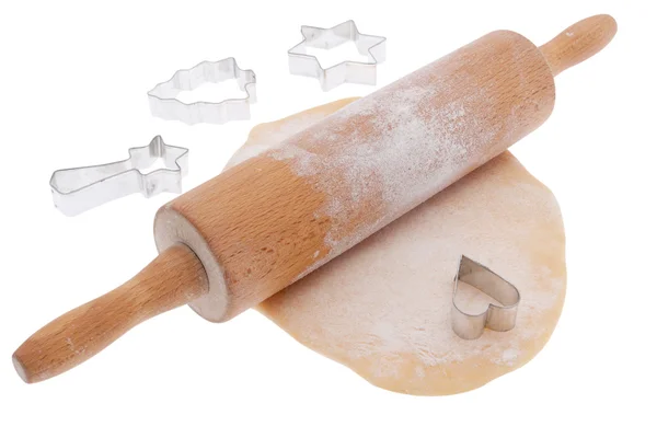 Dough with rolling pin — Stock Photo, Image