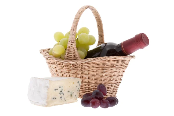 Queijo azul com uvas e vinho — Fotografia de Stock