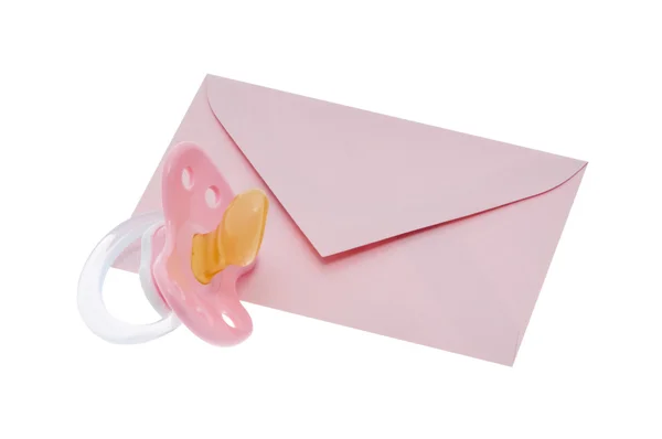 Envelope with pacifier and clipping path — Stock Photo, Image