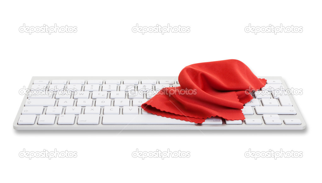 Computer keyboard with red cloth