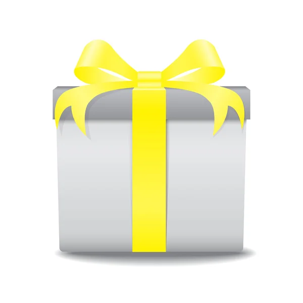 beyaz zemin üzerine sarı yay vektör ile beyaz hediye kutusu