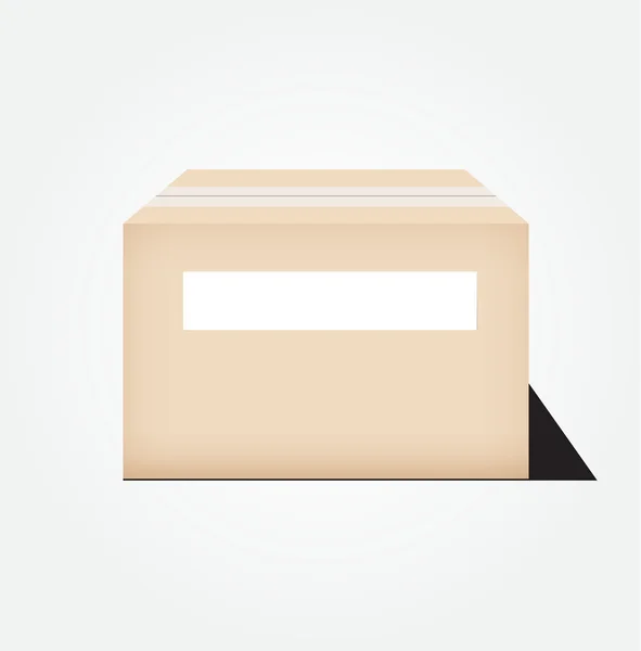 Caja de cartón cerrada con cinta adhesiva y vector de etiqueta blanca en blanco — Vector de stock