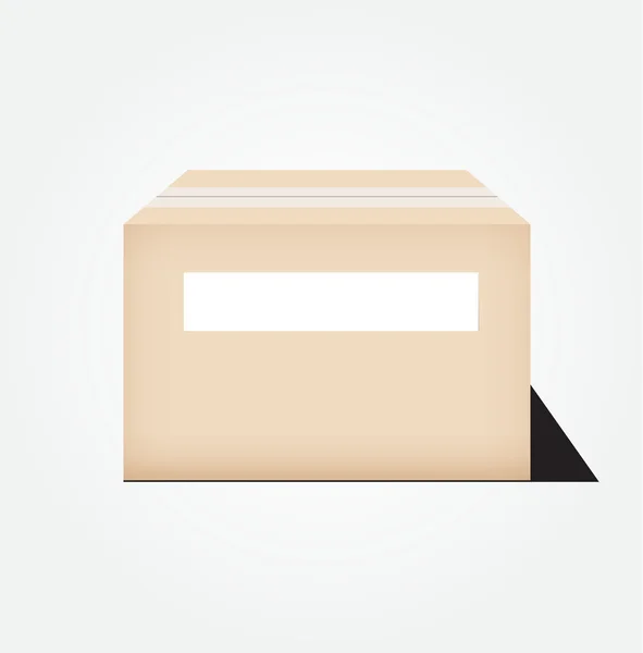 Closed cardboard box taped up and Blank white label  vector — Stock Vector