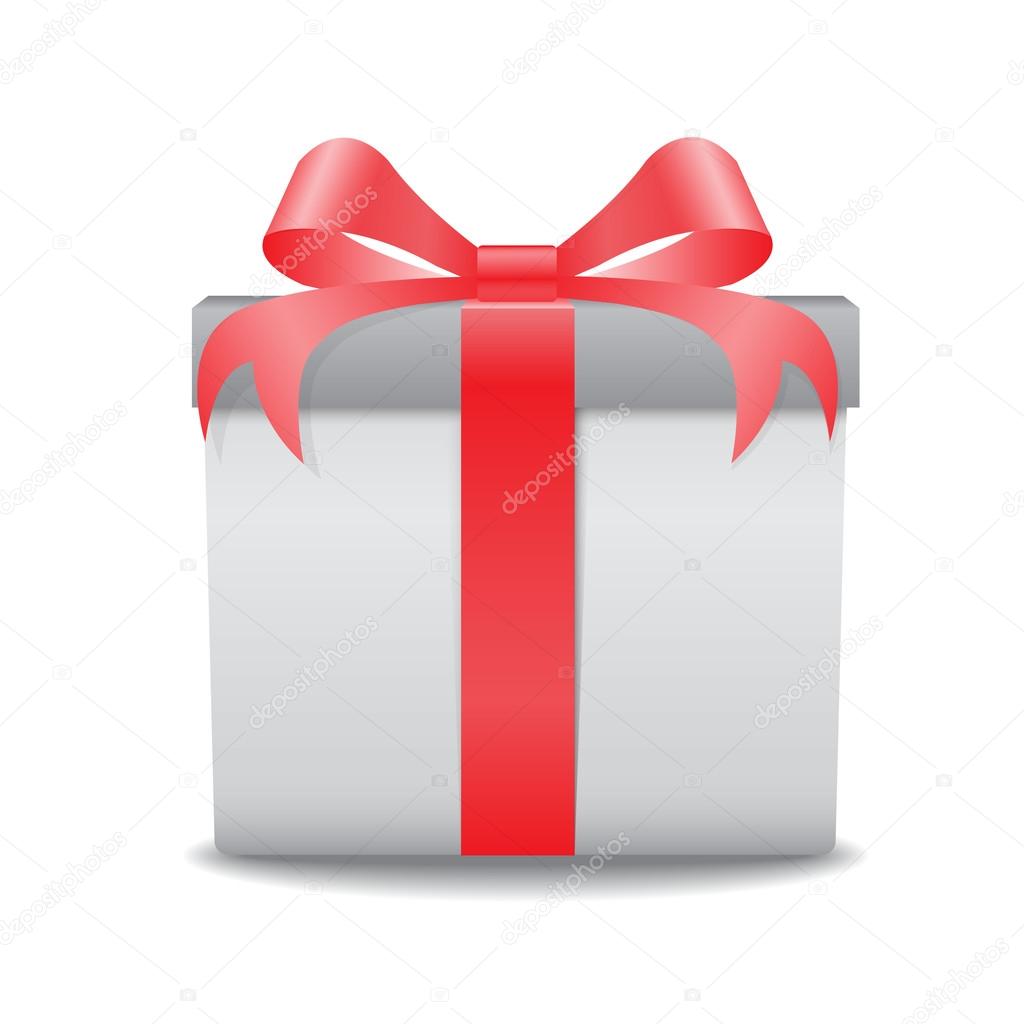 White gift box with a red bow vector on white background