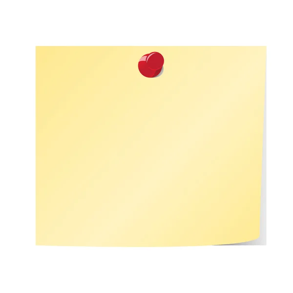 Leere gelbe Haftnotiz und rote Anstecknadel — Stockvektor