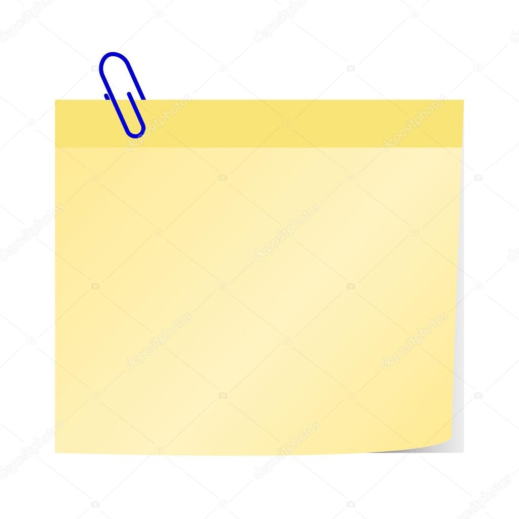blank yellow post it with blue paper clip