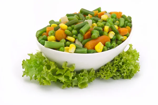 Diced vegetables with carrot, corn and peas — Stock Photo, Image