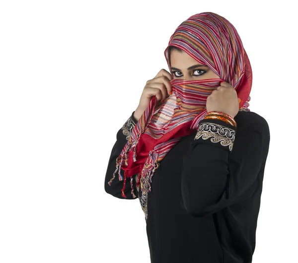 Senhora árabe rosto fechado com véu — Fotografia de Stock
