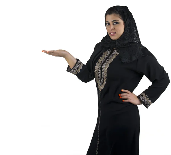Ισλαμική κορίτσι στην παρουσίαση των επιχειρήσεων — Φωτογραφία Αρχείου