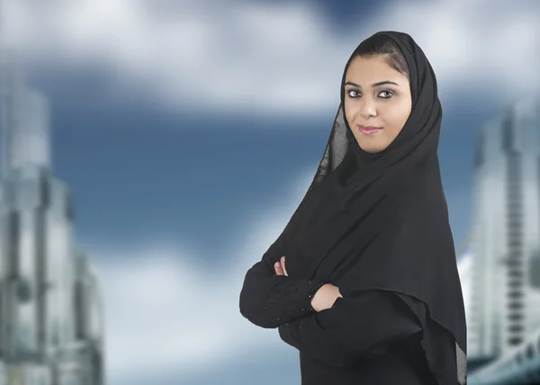 Mujer islámica contra la construcción — Foto de Stock