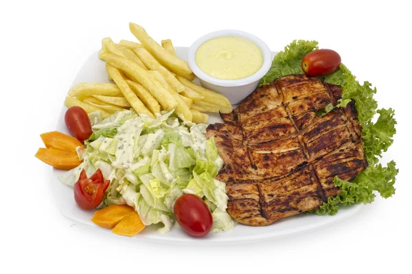 Grilled chicken breast with vegetables fries — Stock Photo, Image