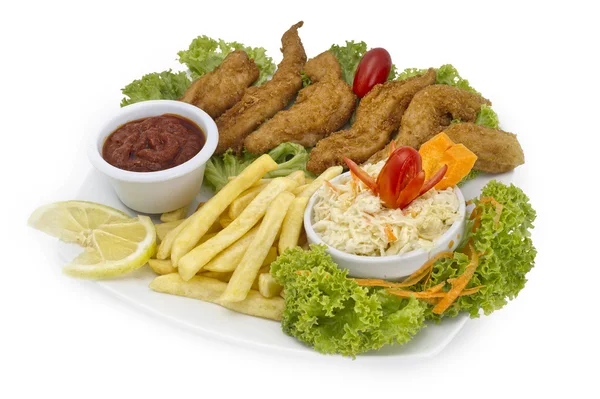 Pollo crujiente con plato de verduras — Foto de Stock