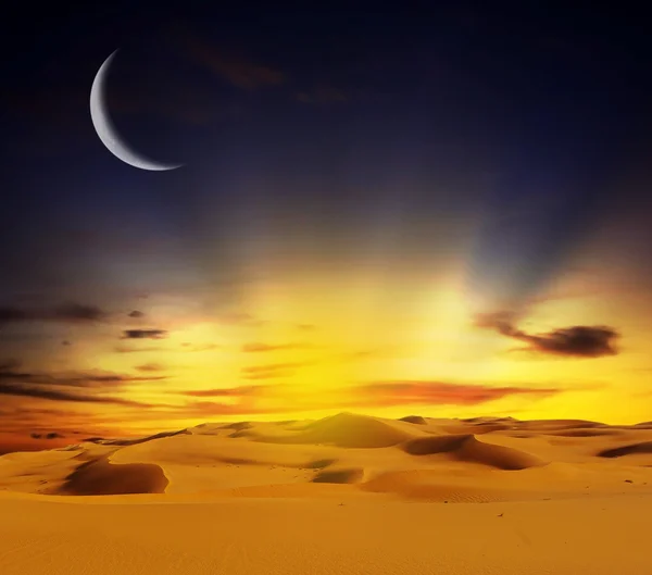 Piaszczysta pustynia w zachód słońca — Zdjęcie stockowe
