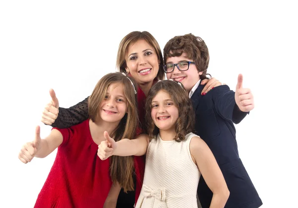 Gruppenbild einer Familie mit erhobenem Daumen isoliert auf weiß — Stockfoto