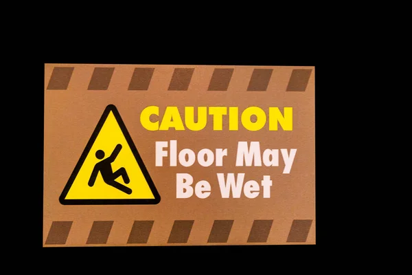 Caution Floor May Wet Sign Isolated Black — Stock Photo, Image