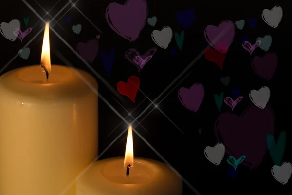 Candles with love hearts — Stock Photo, Image