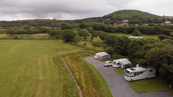 Aerial View Small Campsite Llanrhidian Village Gower Wales — Stock Photo, Image