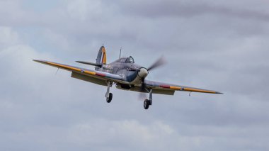 Old Warden, UK - 3rd July 2022: An iconic vintage Hawker Hurricane fighter aircraft seen in operation