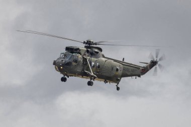 Old Warden, UK - 3rd July 2022: A vintage Westland Sea King Helicopter of the Historic Helicopters company during flight