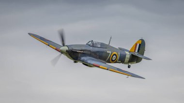 Old Warden, UK - 3rd July 2022: An iconic vintage Hawker Hurricane fighter aircraft seen in operation
