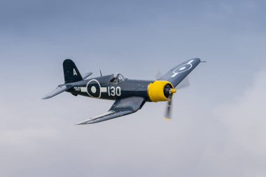 Old Warden, UK - 3rd July 2022: A vintage A vintage Chance Vought FG-1D Corsair world war 2 us navy fighter in flight