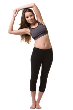 güzel esmer kadın onu geri kasları Isınma.