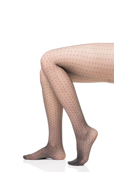 Close View Sexy Young Female Legs Black Transparent Polka Dot — Fotografia de Stock