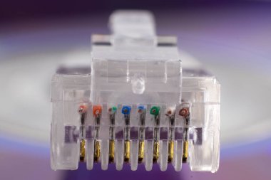 Renkli temaslı beyaz ethernet bağlantı RJ-45 detayları