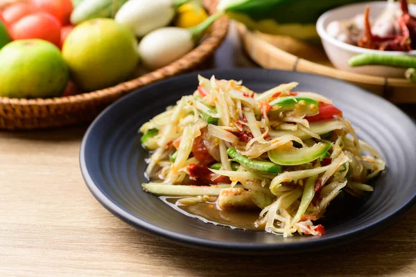 Comida Tailandesa Som Tum Ensalada Papaya Verde Picante Con Verduras — Foto de Stock