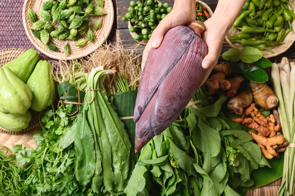 Frisches Südostasiatisches Bio Gemüse Und Gewürze Vom Lokalen Bauernmarkt Nordthailand — Stockfoto