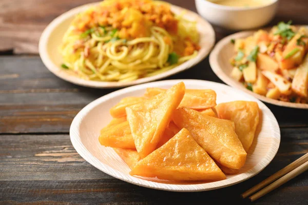 Deep Fried Burmese Tofu Spicy Fresh Burmese Tofu Salad Noodles — Stock Photo, Image