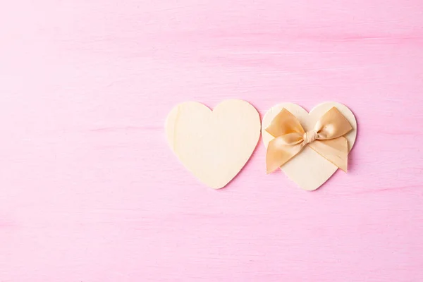 Two Heart Shape Ribbon Pink Background Valentine Day Concept —  Fotos de Stock