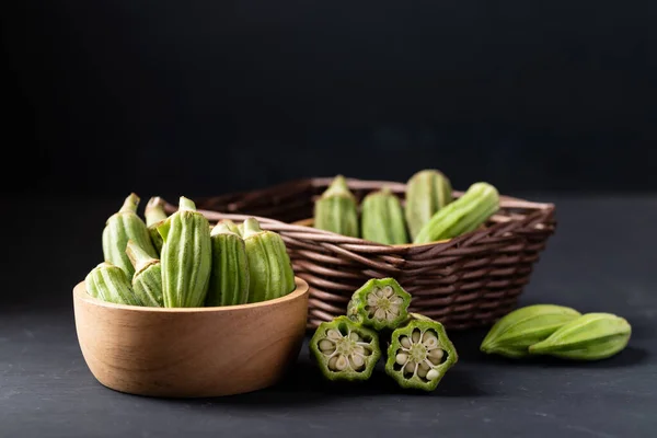 Dedos Verdes Quiabo Senhora Vagens Sementes Verdes Comestíveis Produtos Hortícolas — Fotografia de Stock