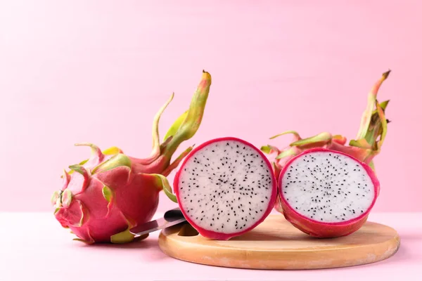 Frutto Drago Fresco Pitaya Sfondo Rosa Frutta Tropicale — Foto Stock