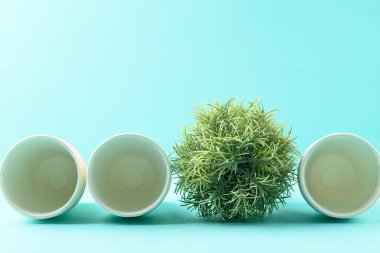 Renk arka planında doğal liften yapılan biyolojik çözünebilir kahve fincanı, çevre dostu ve sürdürülebilirlik kavramı