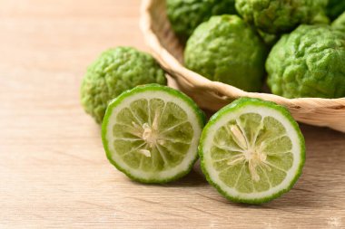 Organic Kaffir lime or bergamot, Asian citrus fruit