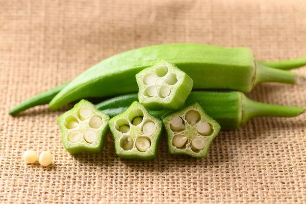 Okra Verde Fresco Vegetal Orgânico Ingredientes Alimentares Asiáticos — Fotografia de Stock