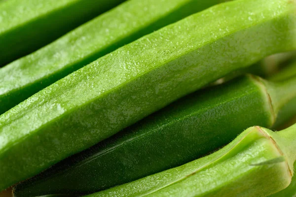 Okra Verde Fresco Vegetal Orgânico Ingredientes Alimentares Asiáticos — Fotografia de Stock