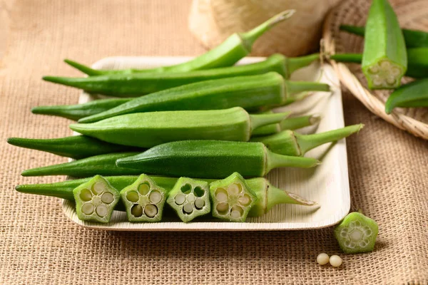 Okra Verde Fresco Vegetal Orgânico Ingredientes Alimentares Asiáticos — Fotografia de Stock