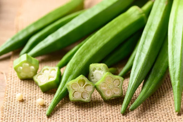 Čerstvě Zelená Okra Organická Zelenina Asijské Složky Potravin — Stock fotografie
