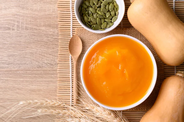 Butternut Squash Pumpkin Soup Bowl Homemade Food Autumn Season — Stock Photo, Image