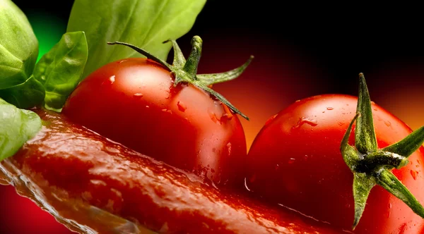 Pasta al basilico e salsa di pomodoro — Foto Stock