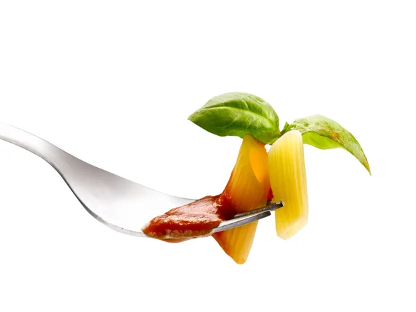 Basil pasta and tomato sauce on an isolated background — Stock Photo, Image