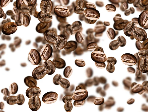 Летающие кофейные зерна — стоковое фото